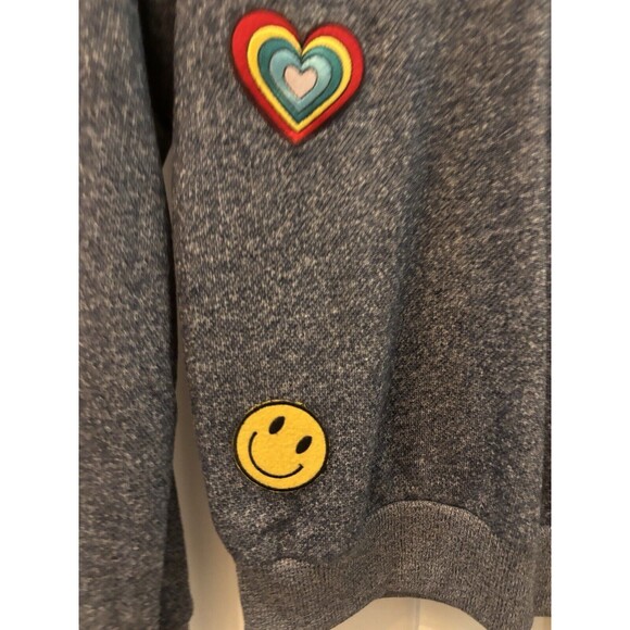 NEW With Tags Womens Derek Heart Navy Blue Crewneck With Multi Patches Y2K - Picture 5 of 6